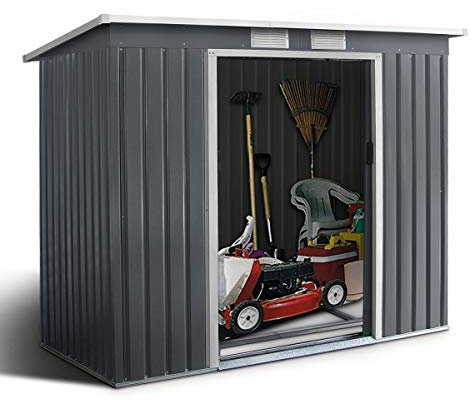 GOPLUS 2,8㎡ Abri de Jardin Métal avec Base, Cabine de Jardin Extérieur Portes Coulissantes, Cabane de Rangement à Outils, 213 x 130 x 173 cm, Gris