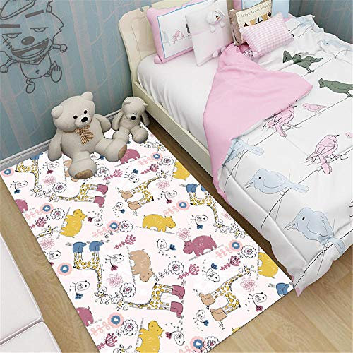 Kinderzimmer Teppich Junge Pink Spielteppich rosa Cartoon Tiermuster weichen Schlafzimmerteppich langlebig Teppich Babyzimmer 160X200CM Teppich Groß 5ft 3''X6ft 6.7''