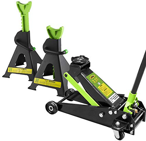 Kit Cric CRICK martinetto idraulico sollevatore per auto portata max 3.5T con alzata MAX 50CM con coppia di cavalletti portata Max 3 Ton per auto garage BY JBM