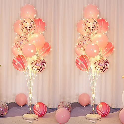 Pink Balloon Stands for Floor - With String Light Balloon Column Stand Kit Perfect for Wedding,Anniversaries,Birthday Party Supplies