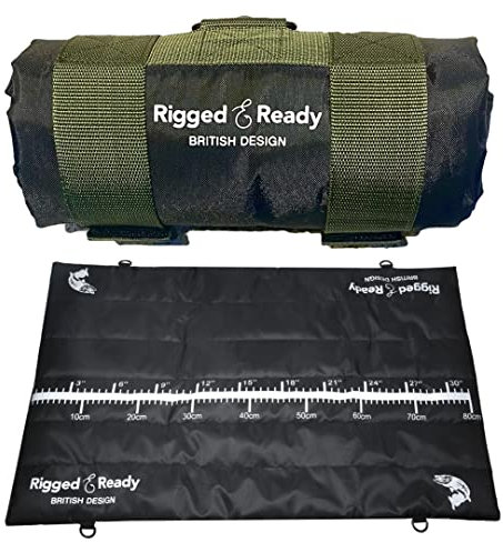 Rigged and Ready Travel Unhooking Mat. 82 x 50cm (27 x 10cm folded) 220g fish landing mat 80 cm measure sling hooks + S Carry Carabiner