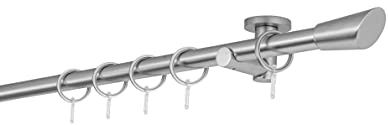 ondeco Gardinenstange auf Maß 20mm Rag 1-lauf Vorhangstange Deckenträger 5,5cm Stilgarnitur mit Ringen für Vorhänge Edelstahl-Optik 240cm