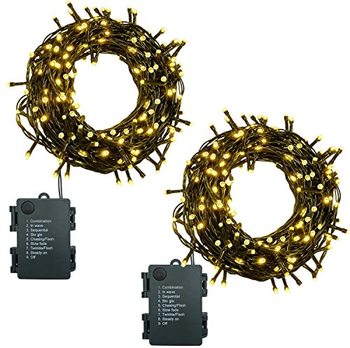 2 Pack Battery Fairy Lights, 33FT 100 Waterproof Led Outdoor and Indoor Fairy Lights Battery Operated with Timer, 9 Modes, Fairy Lights for Bedroom Christmas, Garden, Party, Warm White