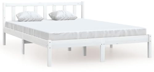 vidaXL Bois de Pin Massif Cadre de Lit Sommier à Lattes Lit Double Lit Adulte Cadre à Lattes sur Pied Chambre à Coucher Intérieur Blanc 140x190 cm