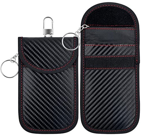 2 Stück Keyless Go Schutz Autoschlüssel, Signalblockiertasche, Faraday Tasche für Autoschlüssel, Signalblockiertasche Autoschlüssel mit Hakensicherungskette