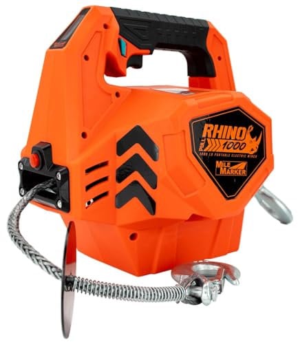 Mile Marker 71-1000 Rhino Pull 1000 Portable Electric Winch | 39 Feet of Synthetic Rope | Lifts or Pulls Up to 1000 Pounds | Brushless Motor | Variable Speed | Wired & Wireless Remote