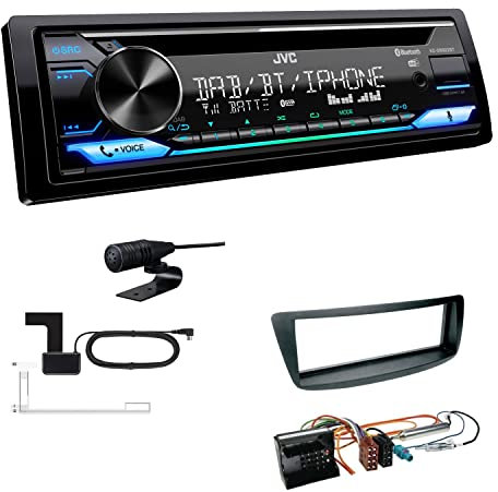JVC KD-DB922BT 1-DIN Autoradio CD-Receiver Bluetooth DAB+ Digital Radio Einbauset passend für Peugeot 107 2005-2014 schwarz