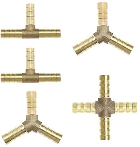 eMagTech 5 Stück 8 Mm Messing Kraftstoffleitungsverbinder 3/4-Wege-Y/T/kreuzförmige Stecknippel-Adapter Schnellspanner Schlauchverbinder für Luft Wasser Gas Heizöl Schlauch Kraftstoffschlauch