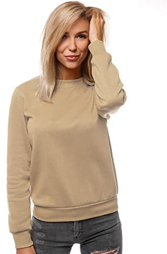 OZONEE Damen Sweatshirt Pullover Langarm Farbvarianten Oversized Langarmshirt Pulli ohne Kapuze Baumwolle Baumwollmischung Classic Basic Rundhals-Ausschnitt Sport JS/W01/6 BEIGE L