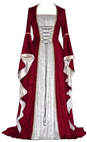 Feynman Robe rétro médiévale pour femme - À manches trompette - Style victorien, Renaissance, gothique - Costume de carnaval, de princesse - Pour les fêtes, Halloween