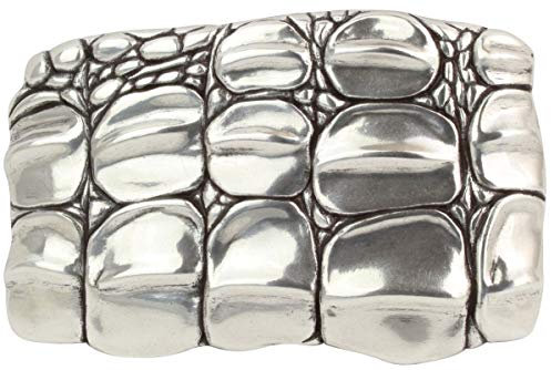 BELTINGER Gürtelschließe Kroko 4,0 cm | Buckle Wechselschließe Gürtelschnalle 40mm Massiv | Druckknopf-Gürtel bis 4cm | Silber