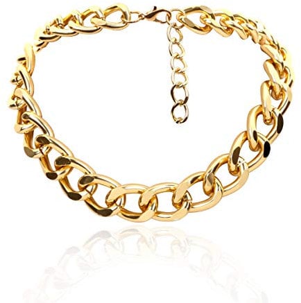 BSLVWG Punk Cuban Link Chain Choker Necklace Lightweight Chunky Oval Chain Link Necklace Statement Hip Hop Jewelry for Women and Girls (Gold)
