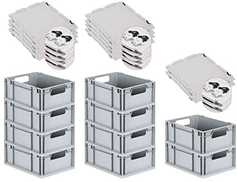 PROREGAL SuperSparSet 10x Eurobox NextGen Economy mit Scharnierdeckel & schwarzen Verschlüssen | Griffe offen | HxBxT 17x30x40cm | 16 Liter | Eurobehälter Transportbox Transportbehälter Stapelbehälter