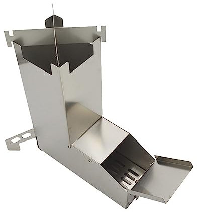 NUZAMAS Cocina de camping de acero inoxidable tipo L Cocina de cohete Cocina de leña plegable Juego de ollas de camping portátil para acampar al aire libre Senderismo Mochila de hombro BBQ