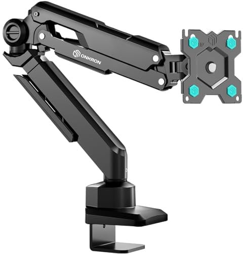 ONKRON Single Monitor Arm Desk Mount for 13-34 Inch Screen, Desk Screen Mount up to 10 kg - Gas Spring Monitor Arm VESA 75x75 - VESA 100x100/Screen Holder for Desk Tilt Swivel Rotation G90-B Black