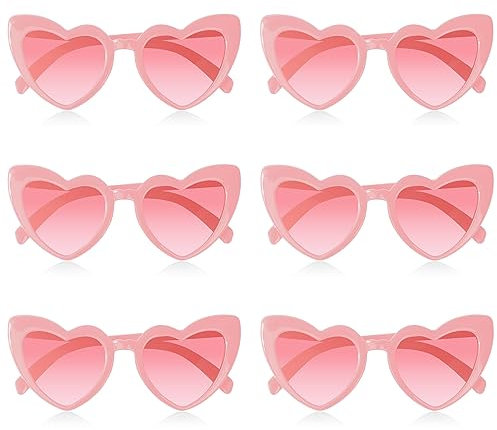 flintronic 6 Pack Heart Shaped Sunglasses, Vintage Love Heart Sunglasses, Women Cat Eye Ladies Retro Vintage Designer Style (Pink)