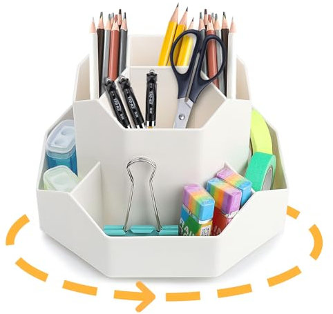 FIHODONE 360 °Rotatif Pot a Crayon Rangement Bureau Avec 9 Compartiments, Rangement Crayon Desk Organizer Enfant, Porte Stylo Organisateur de Bureau Blanc Pot Pinceau Maquillage