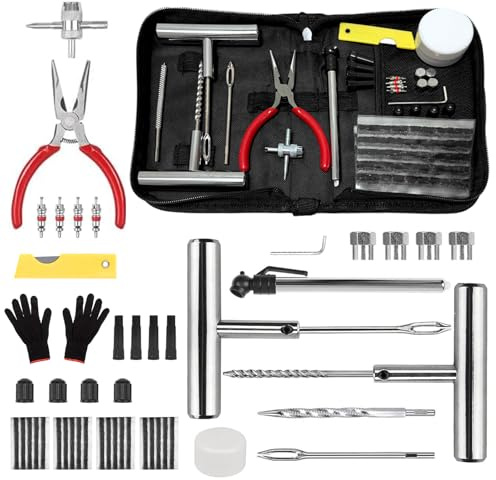 Kit Reparación Neumáticos 59pcs Herramienta de Reparación de Pinchazos para Neumaticos Kit antipinchazos Coche 30 tilas de repalacion (repala neumatico)