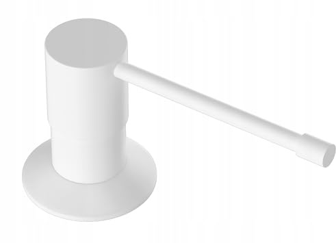 Einbau-Seifenspender 400 ml - Seifenspender aus Messing und PVC - Küchenspüle nachfüllbar - Spülmittelspender fur Küche - Spülmittelspender mit Pumpe - Weiß Rund - GRANITAN