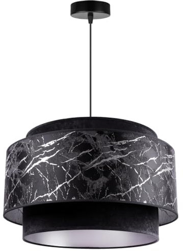 Light-Home Werona Duo Lampenschirm Hängelampe - Deckenlampe für Wohnzimmer Schlafzimmer und Esszimmer- Pendelleuchte aus Metall mit Lampenschirm Velours - E27 - Schwarz und Silber