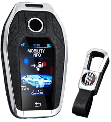 KUNIO Autoschlüsselhülle Passt für BMW Display Key 5er 7er G01 G02 G05 G07 G11 G12 G30 G31 G32 I8 I12 I15 X3 X4 X5 X7 Schutzhülle Metall Schlüsselhülle Schlüsselanhänger B Silber Schwarz