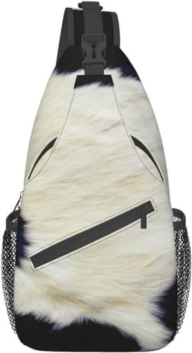 501 Sling Bag Herren Und Damen Kuhfell Pelzstruktur Schwarz Und Weiß Handytasche Multifunktionale Tasche Rucksack Mit Reißverschluss Sling Schulter Rucksäcke,Für Sport, Radfahren, Arbeit