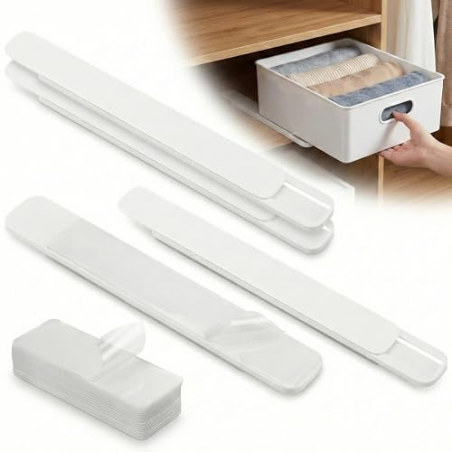 Homoyoyo 4x Rails Tiroir Coulissant - Glissières Adhésives en Plastique Rigide pour Cuisine, Bureau & Placard - Kit Guide Transformateur de Bac en Tiroir, Système Sans Perçage Fluide, Blanc 26,4 cm