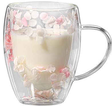 MISOYER Taza de Doble Pared Con Flores Secas | Creativa Taza de Té Con Aislamiento, Uso Frío y Caliente, Decorativa Para Chocolate