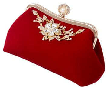 Holibanna Elegante Damen Abendtasche Aus Rotem Plüsch Mit Funkelnden Strasssteinen Vielseitige Clutch Und Handtasche Mit Schulterkette Für Bankett Party Und Besondere Anlässe
