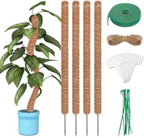 Bastone Per Piante Rampicanti 4 Pack,70cm Bastone Per Piante Rampicanti, Fibra Di Cocco Per Piante,Totem Bastoncino di Cocco Pieghevoli,Supporto Per Piante Da Interno per Piante da Giardino Domestico