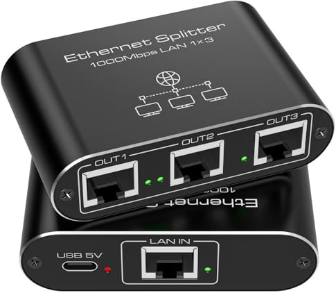 PVBCTCSID Ethernet Splitter 1 to 3 1000Mbps Network Splitter Supports Simultaneous Networking of 3 Devices Works with Cat5/5e/6/7/8 Cable