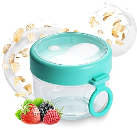 Kytpyi Vasetti per Yogurt, Porta Yogurt e Cereali, 600ml Material PC Overnight Oats Jar con Cucchiaio Maniglia Coperchio per Yogurt Avena, Portatile Tazza per Cereali per Casa Ufficio Scuola(Verde)