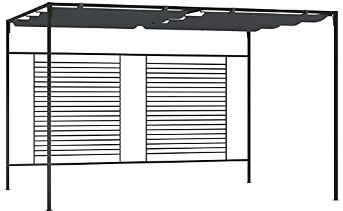 Mengtu Cenador con techo extensible, pérgola, tienda de jardín, protección solar, para terraza, jardín, 4 x 3 x 2,3 m, antracita, 180 g/m², muebles de jardín