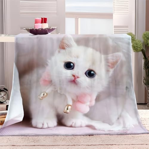 Kuscheldecke Decke Katze Mit Tiermotiv 100x130 cm Fleecedecke Flauschig Weich Warme Wohndecke Sofadecke für Teens Erwachsene, Schlafdecke Tagesdecke für Bett Couch