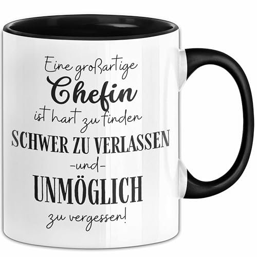 Chefin Abschied Geschenk Tasse Abschiedsgeschenk für Chefin Hart Zu Finden Schwer Zu Verlassen (Schwarz)