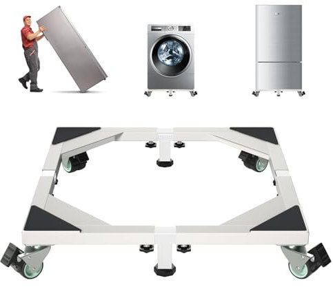 I'Ezonk Heavy Duty All Stainless Steel Mobile Mini Fridge Stand, Refrigerator Stand and Washing Machine Stand with Wheels, Adjustable Furniture Dolly for Washer, Refrigerator and Dryer(White)