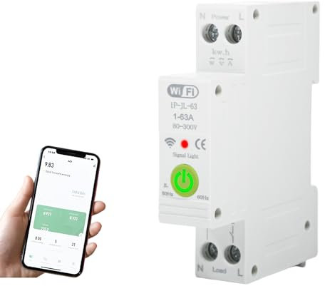 Candeon TUYA WiFi Interrupteur Intelligent, Disjoncteur sur rail DIN 1P 63A Tuya WiFi disjoncteur intelligent commutateur de télécommande vocale for Alexa Google Assistant
