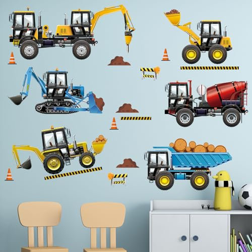 Amimagen Wandtattoos Bau Fahrzeuge Wandaufkleber - Auto Jungen Schlafzimmer Wandsticker - Baby Kinderzimmer Tagespflege Spielraum Wand Dekor