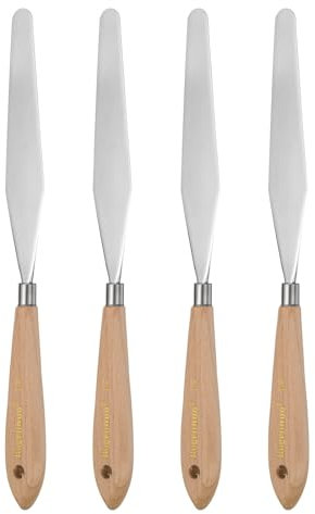 QUARKZMAN 4Pcs 18# Espátula de Pintura de Acero Inoxidable Puntiaguda para Mezclar y Extender Pintura Acrílica y Óleo en Lienzo con Mango de Plástico