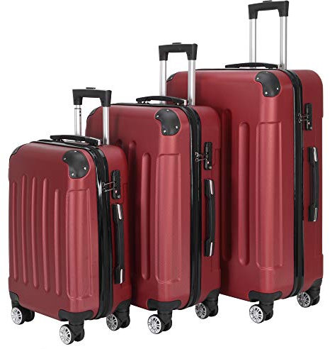 Bonnlo Kofferset 3 Teilig, Hartschale Koffer Set, Reisekoffer mit 4 Rollen, ABS-Trolley M-L-XL, mit Teleskopgriff, Viel Stauraum, Rot