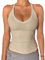 Danysu Tank Top Damen Mit Integrierter BH Sexy V-Ausschnitt Spaghetti Top Ärmellos Sommer Gerippt Tanktops Sport Oberteile Basic Shirt Camisole Einfarbig Hafermilch, Groß