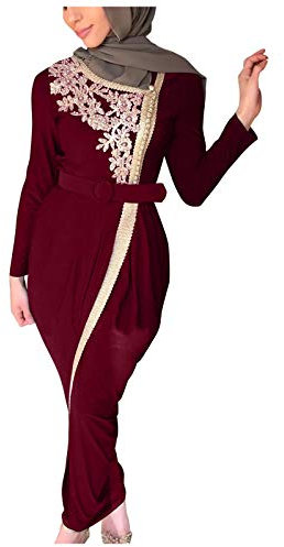 Halloween Head Scarf for Women Fashion Dress Satin Color Waist Women's Soft Sleeve Muslim Clothes Burka Hijab for Women (B-Red, M)