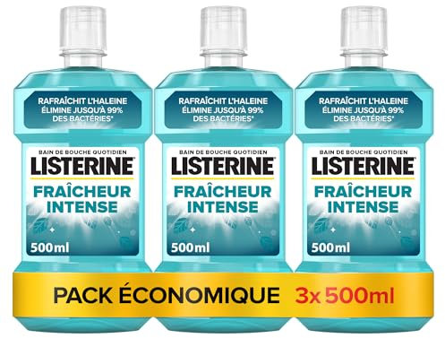 Listerine - Bain de Bouche Quotidien Fraîcheur Intense (lot de 3 bouteilles de 500 ml) – Bain de bouche pour combattre les bactéries – Goût intense pour une haleine fraîche