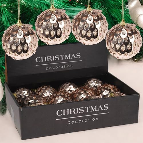 MIJOMA - 12er Set Nostalgische Weihnachtskugeln, Unzerbrechlich, Ø8cm, Christbaumschmuck mit Einzigartigem Design und Vintage-Zauber Goldtöne (Set 6)