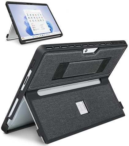SSS·GRGB Protective Case for Microsoft Surface Pro 11/10/9/8 13-Inch - Slim All-in-One Rugged Cover with Hand Strap, Compatible with Type Cover Keyboard & Adjustable Multi-angle Stand (Black)