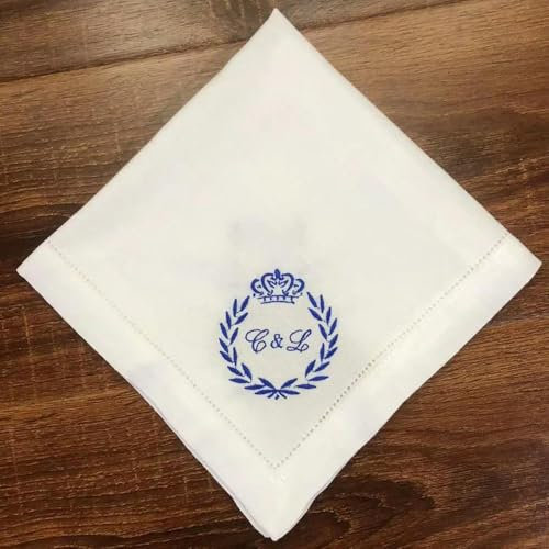 XDMING 1 Stück personalisierte Monogramm-Servietten aus Baumwolle und Leinen für Hochzeitsfeiern