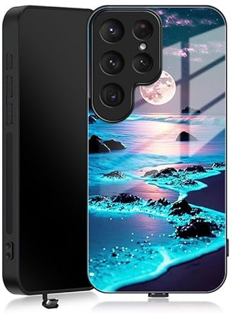Duomeibao Leuchtende Handyhülle für Samsung Galaxy S24 Ultra, Strandmuster, intelligente Sprachsteuerung, Lichtemittierungstechnologie, Galaxy S24 Ultra Schutzhülle, leuchtet im Dunkeln, schillernd