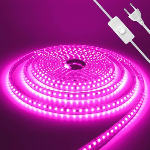 HEGEHE Striscia LED 220V 1M, Rosa, con impostazione ON/OFF, 120LEDs/m Striscia LED impermeabile IP65 flessibile e tagliabile CRI90+, illuminazione decorativa per casa e negozi