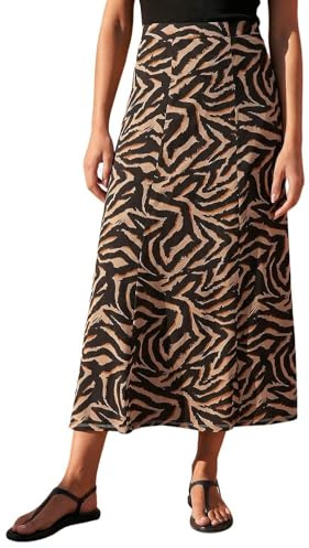 Roman Jersey Skirt for Women UK - Ladies Midi Maxi Floral Animal Print Autumn Winter Swing Smart Casual Office Cocktail Party Going Out Evening Holiday Cruise - Size 16 - Taupe