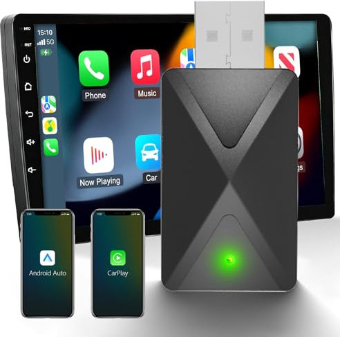 Adaptador inalámbrico 2 en 1 para Apple CarPlay y Android Auto, Conexión Rápida & Sin Retraso, Convierte Android Auto/Car Play Cableado a Inalámbrico para iOS 10+ y Coches de 2017+ (USB-A/C)